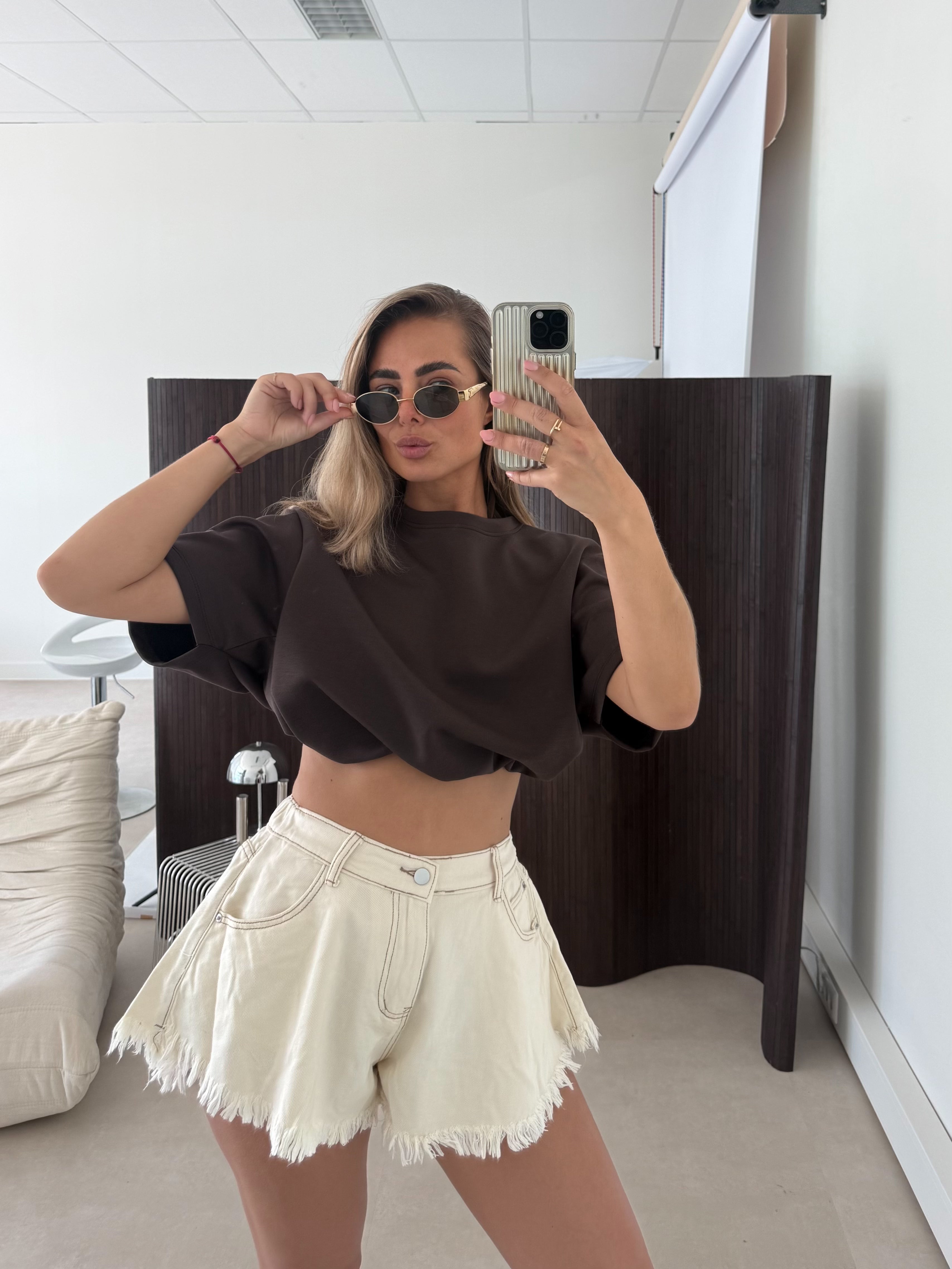 Denim Short Gerafeld Creme