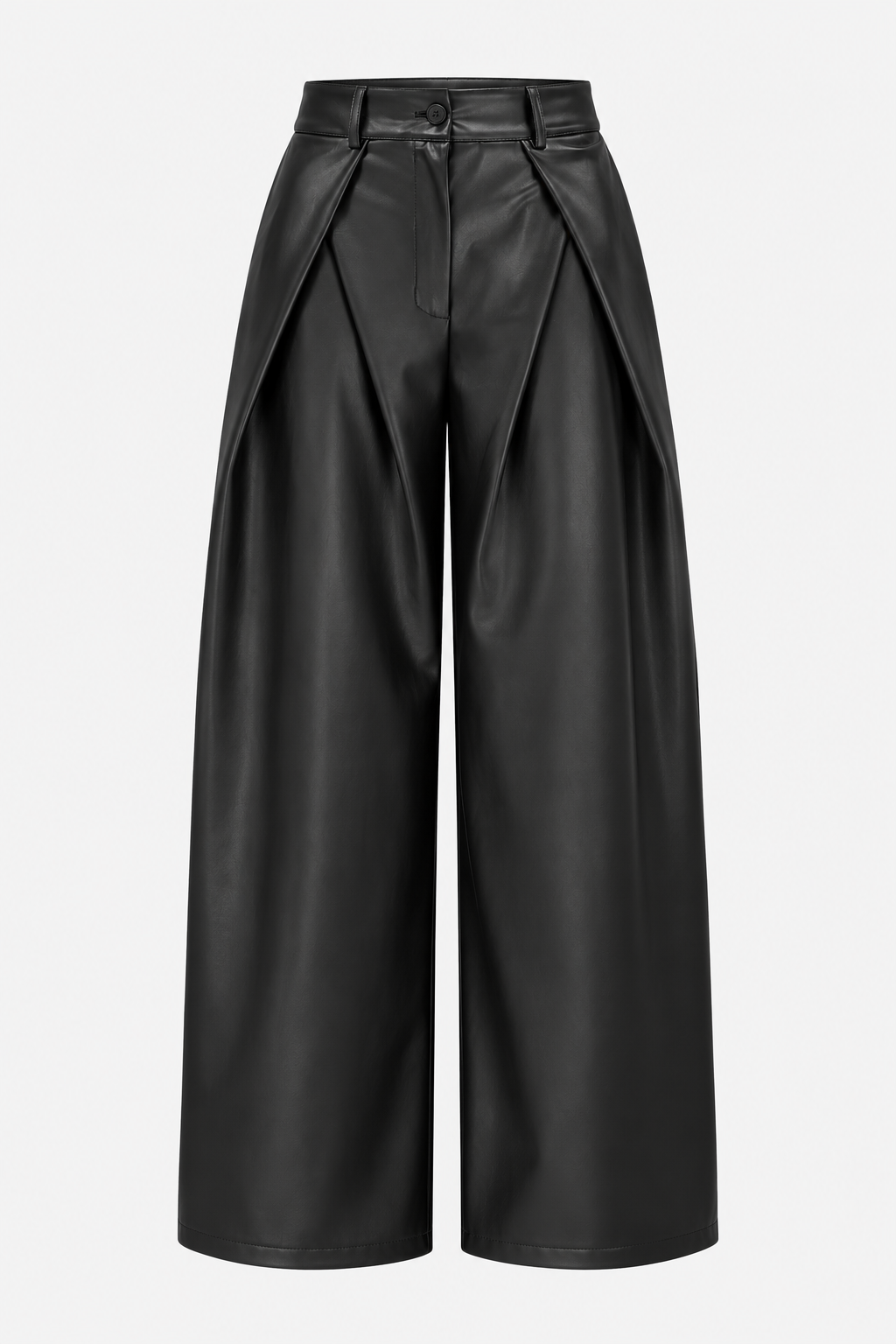 PU Leather Pants Geplooid | Zwart