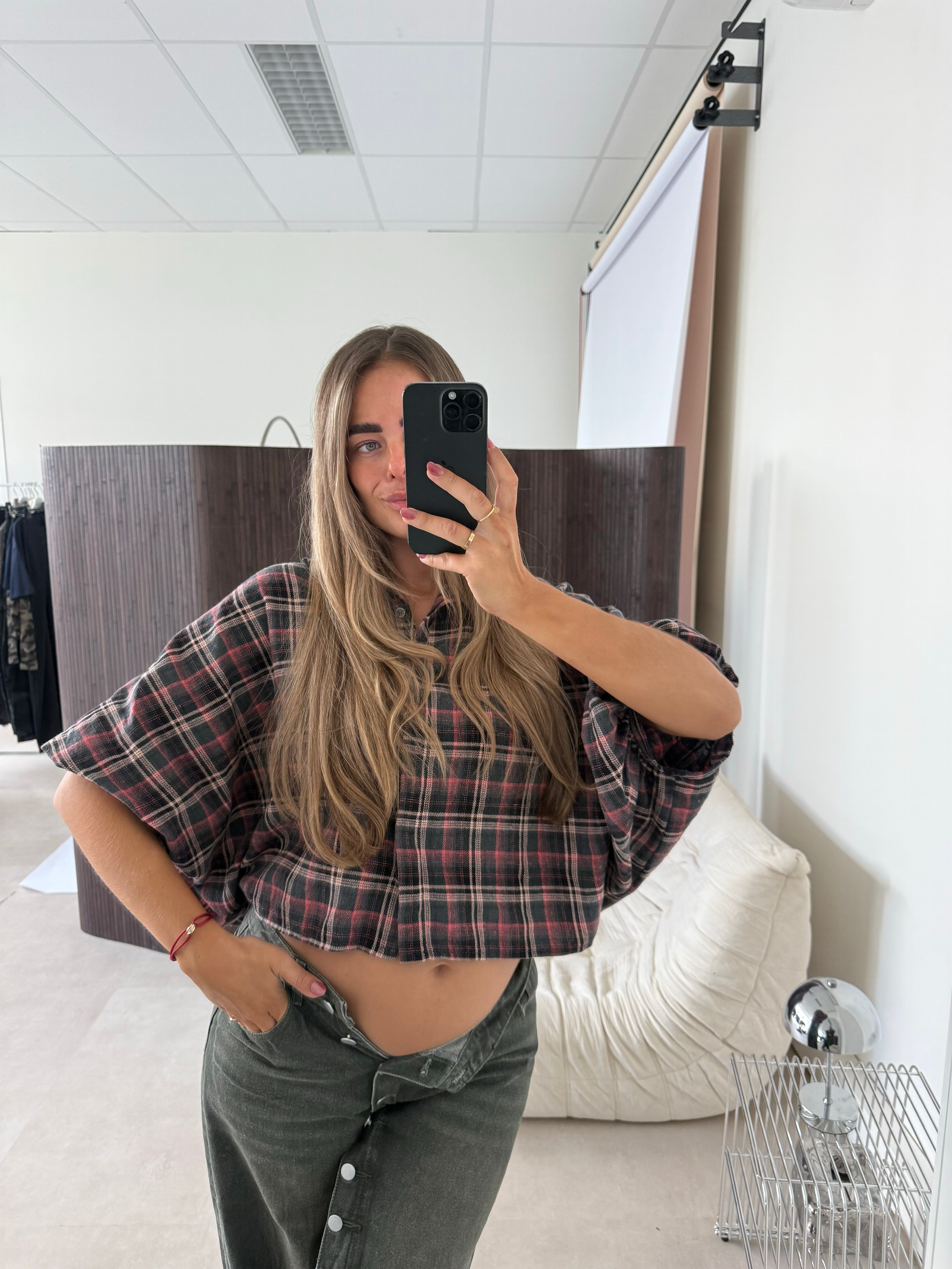 Oversized Flannel Blouse Geruit Roze