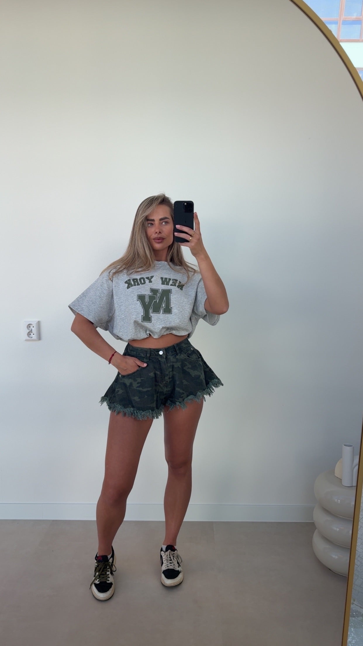 Cropped Stretch T-shirt Grijs