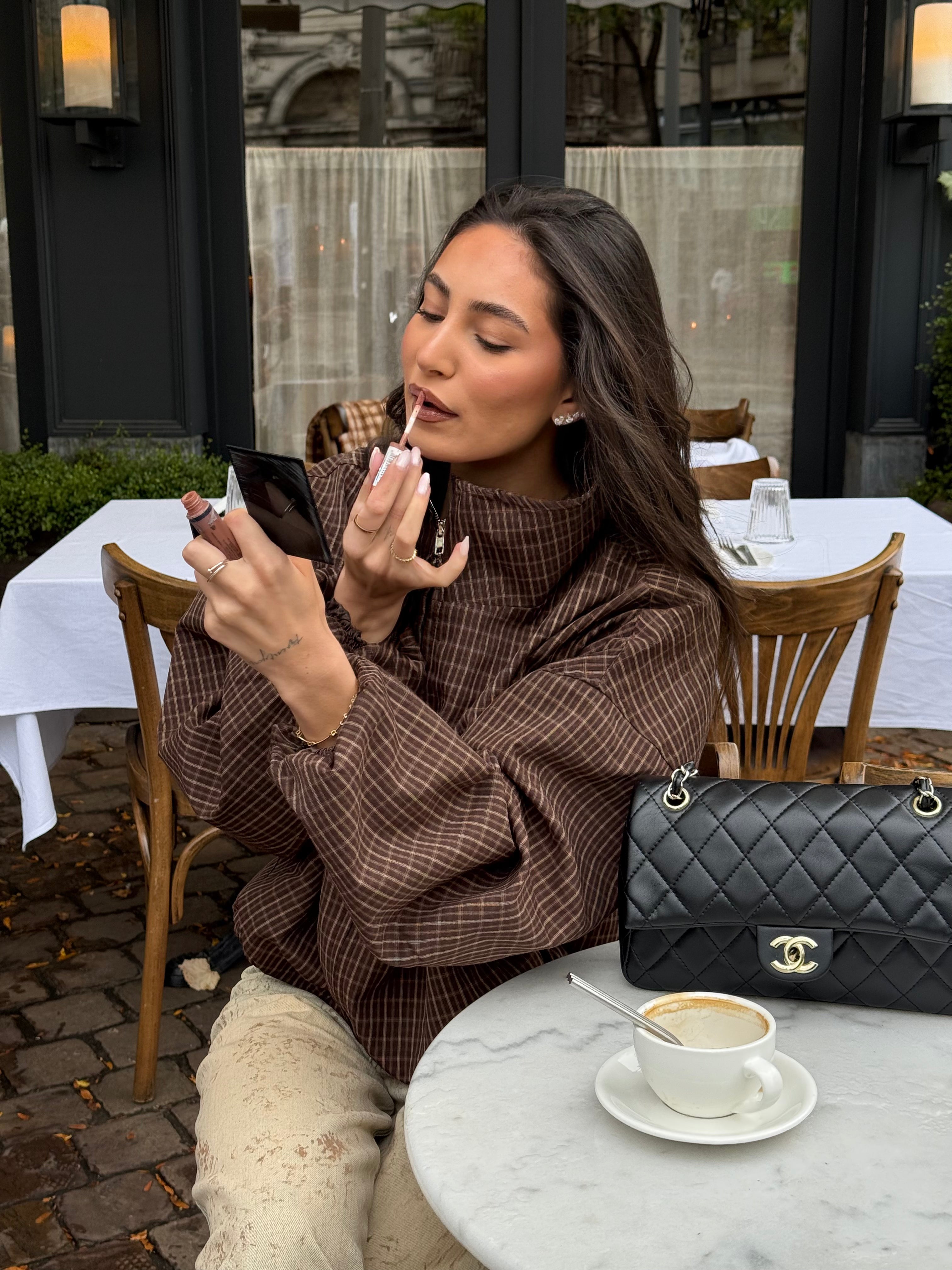 Oversized Bomber Geruit Bruin
