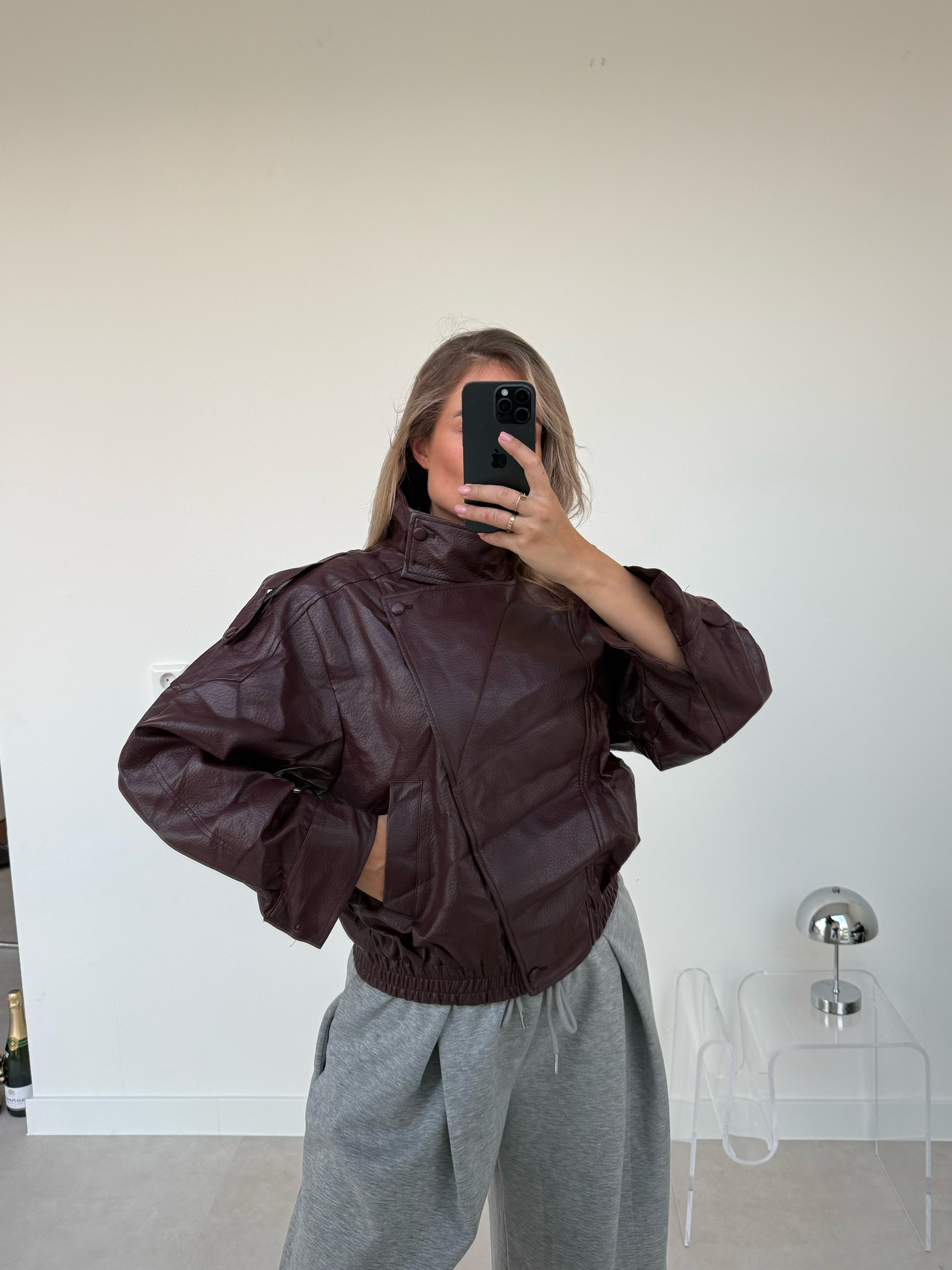 PU Leather Jacket Burgundy